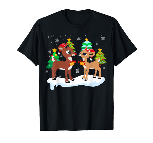 Red Nose Reindeer and Clarice Christmas Tree Kids Girls T-Shirt