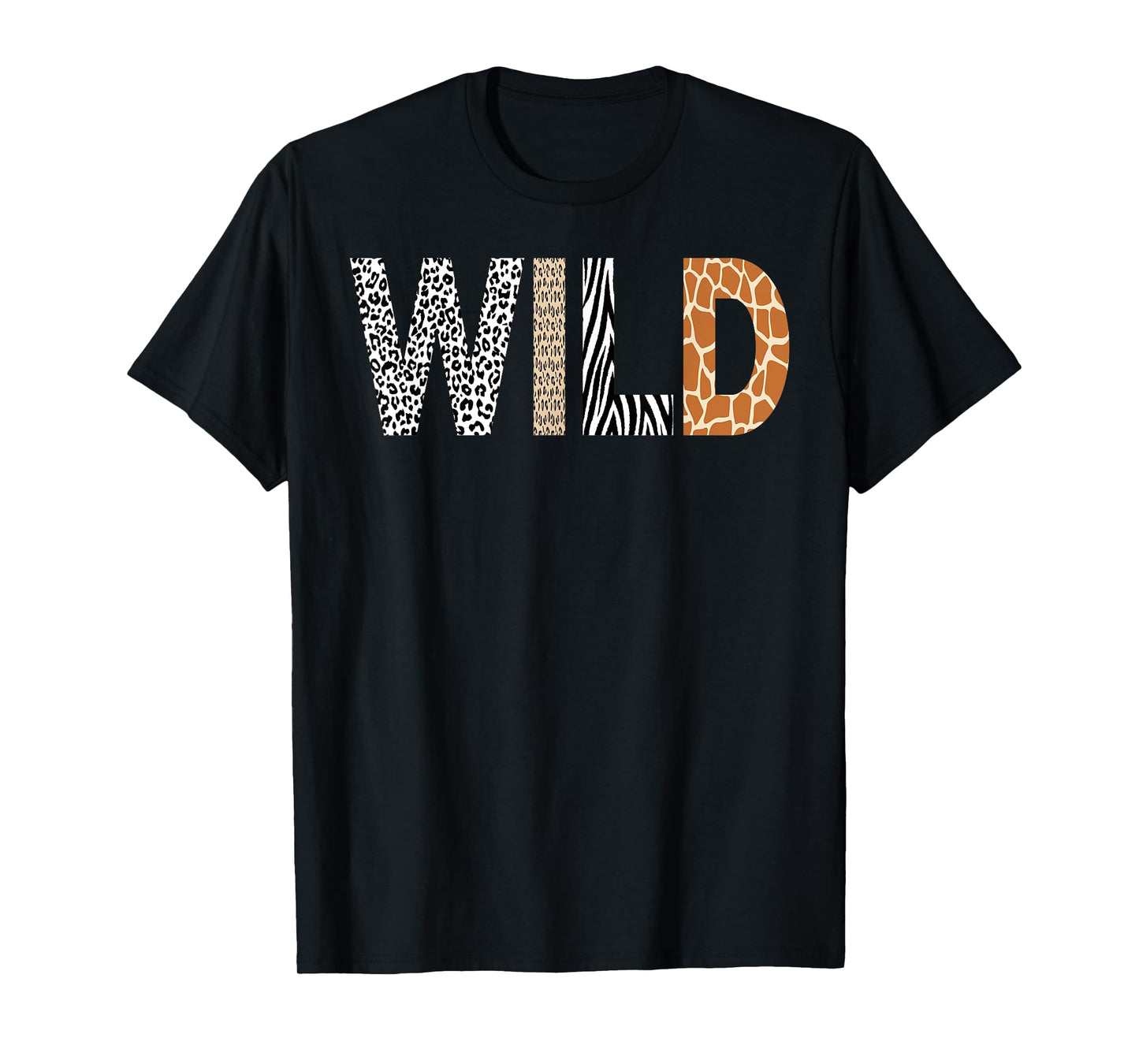 Wild Animal Pattern Giraffe Wolf Leopard Zebra Animal Print T-Shirt