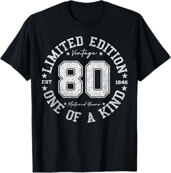 Retro One Of a Kind Shirts For Men Women 2025 80 Year Old Gifts Vintage 1945 Limited Edition Unisex-Adults 80th Birthday T-Shirt Black Small Crew Neck Short Sleeve T-Shirt