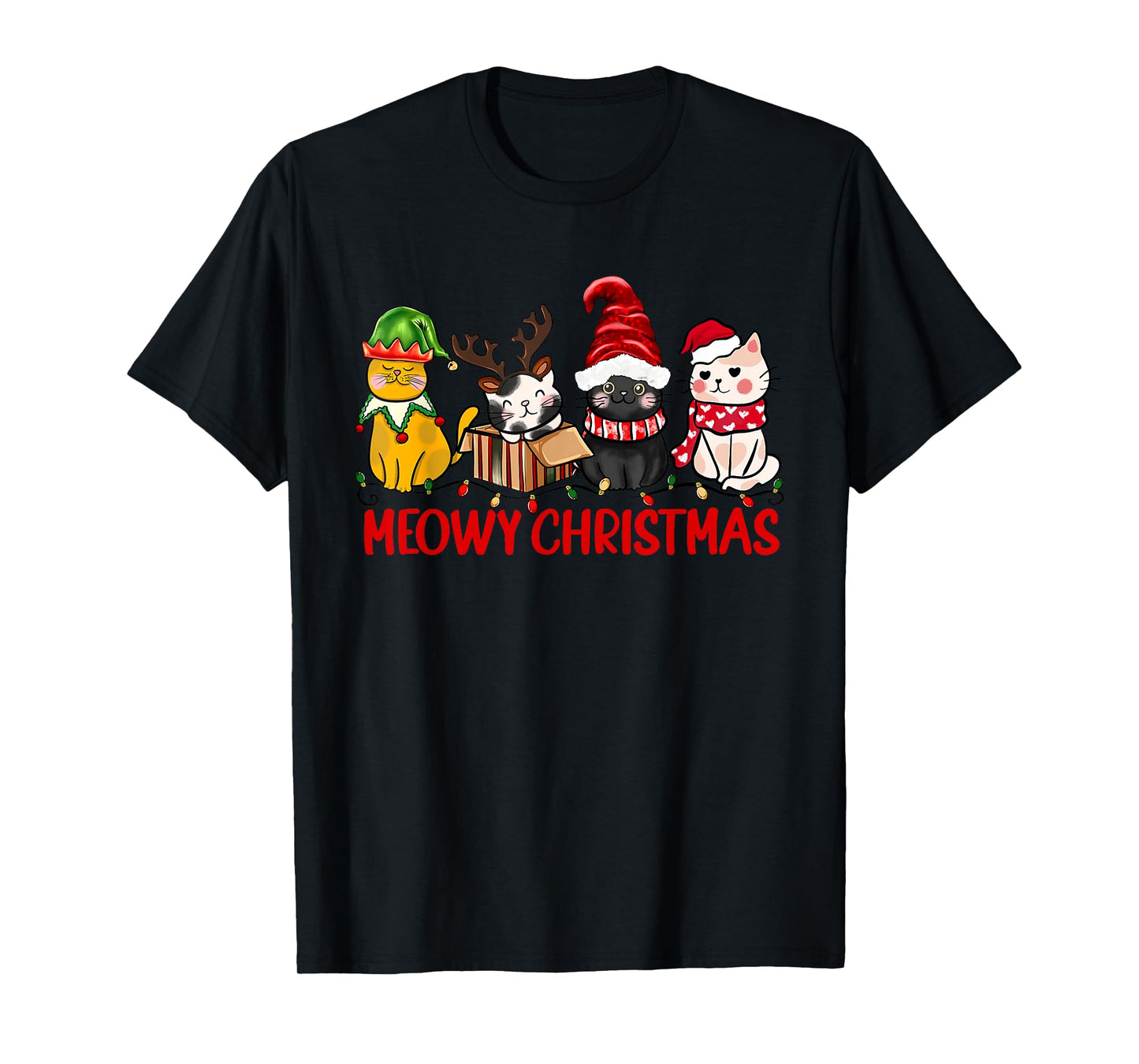 Funny Christmas Cats - Cute Kitten Cats Santa Hat Xmas T-Shirt