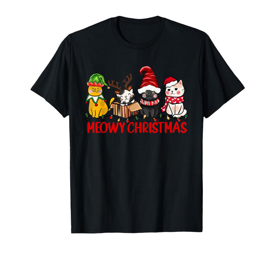 Funny Christmas Cats - Cute Kitten Cats Santa Hat Xmas T-Shirt