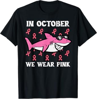 October We Wear Pink Shark Breast Cancer Awareness Boys Kids T-Shirt