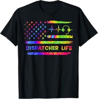 American USA Flag 911 Dispatcher Vintage Tie Dye Rainbow T-Shirt