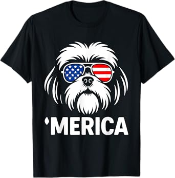Shih Tzu Merica 4th of July Dog Patriotic Shih Tzu Mom Dad T-Shirt