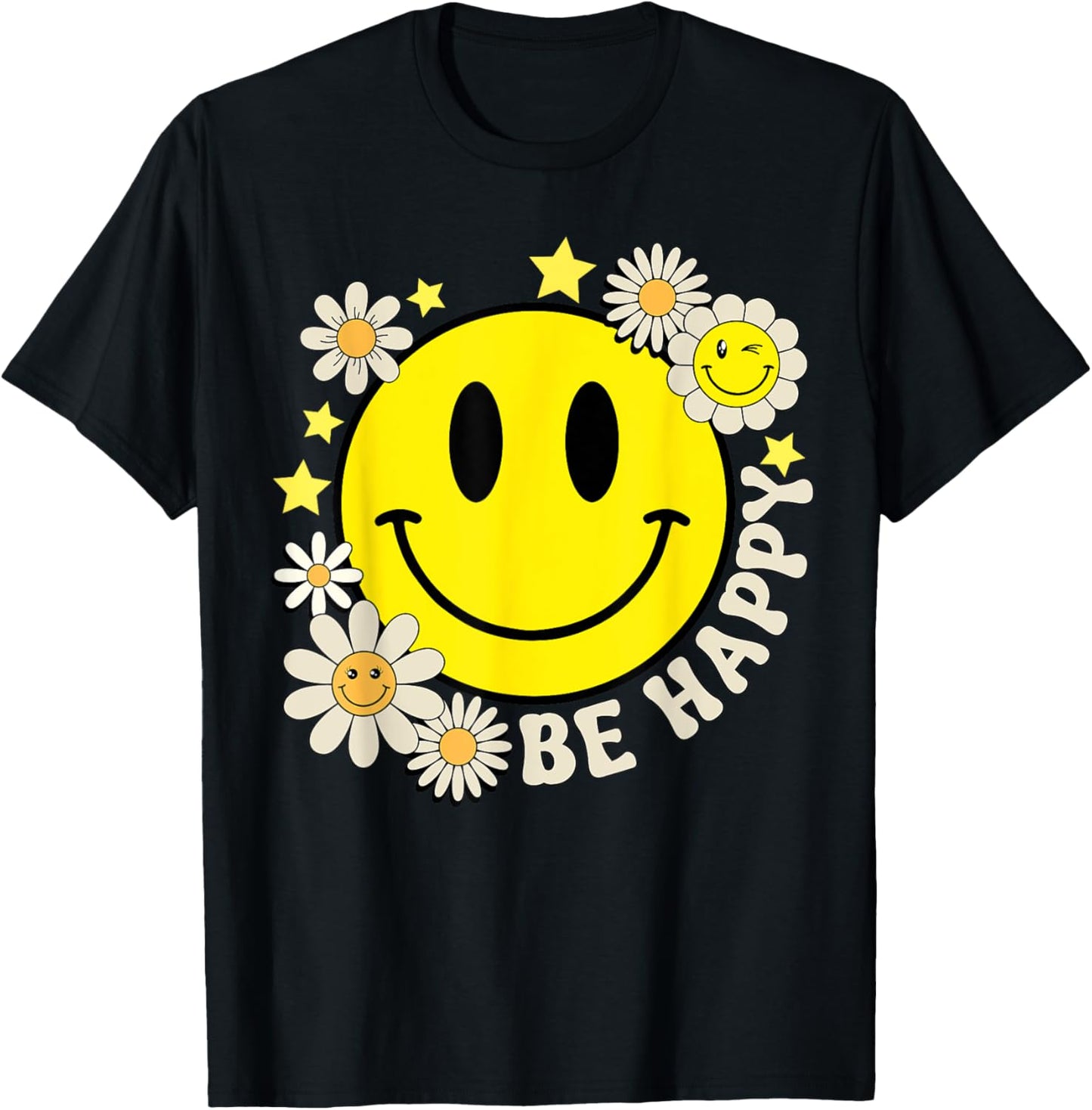 Cute Smile Face Flower Happy Face Flowers Heart Kids Girls T-Shirt