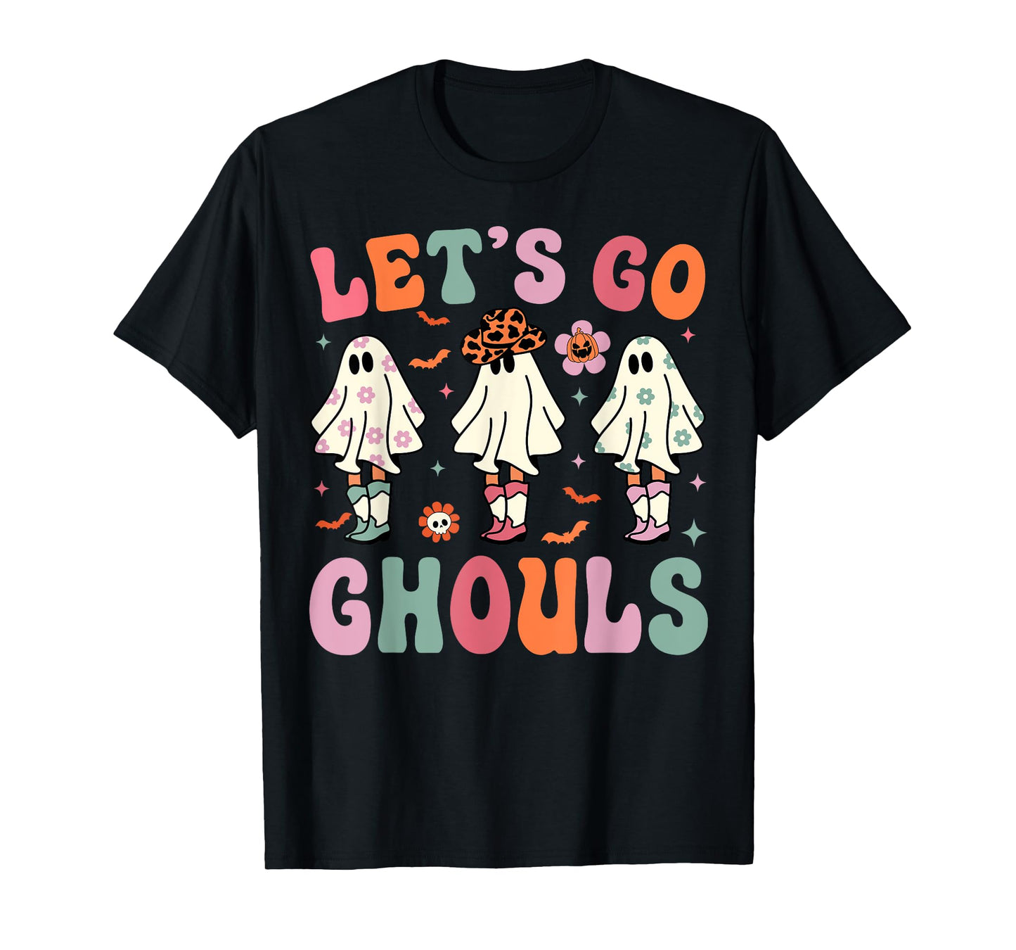 Let's Go Ghouls Ghost Cowgirls Groovy Halloween Party T-Shirt