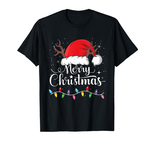 Merry Christmas Red Santa Hat Reindeer Xmas Family Men Women T-Shirt
