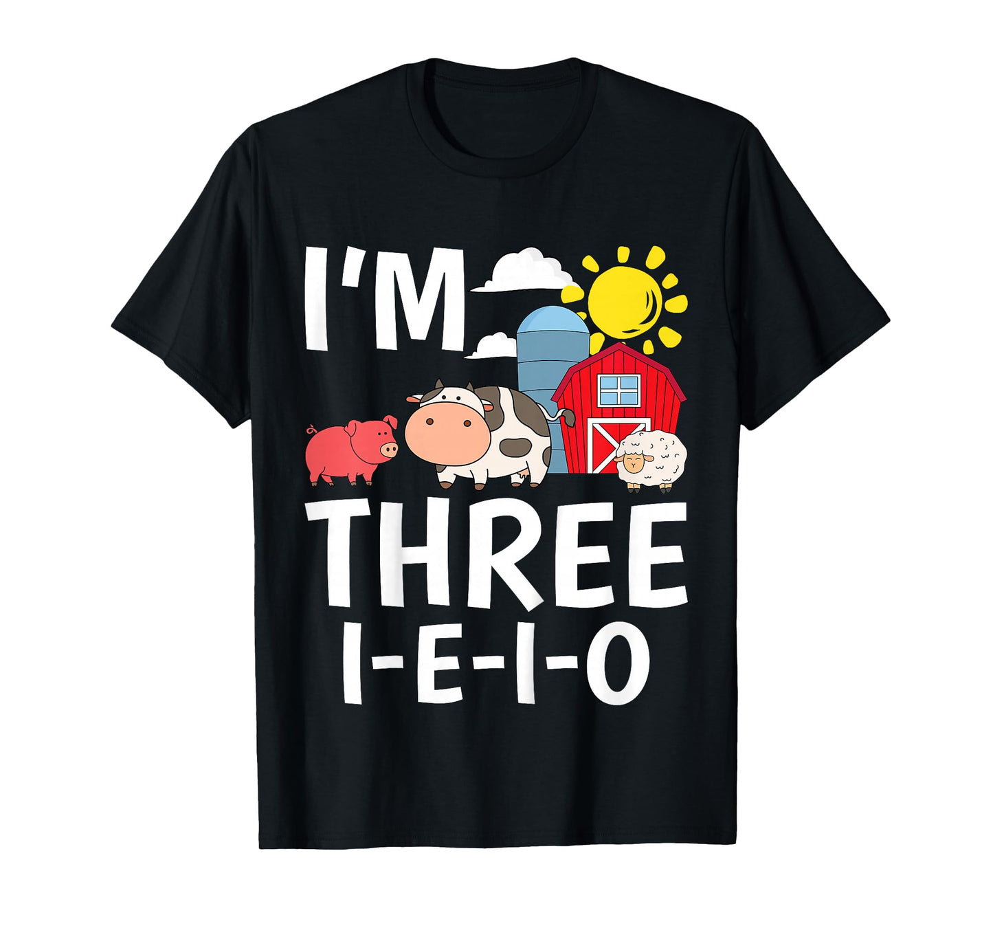 Kids I'm Three I-E-I-O 3 Years Old Farm Animal Birthday T-Shirt