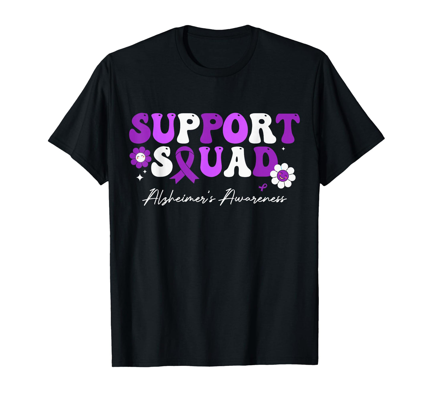 Groovy Support Squad Alzheimer's Awareness White Ribbon T-Shirt