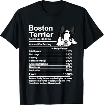 Funny Boston Terrier Facts Nutrition Gift Boston Terrier mom T-Shirt