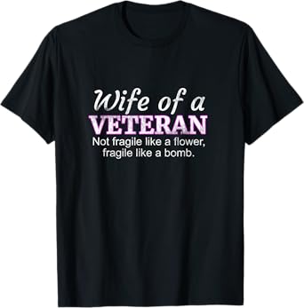 Wife Of A Veteran Military Support Husband T-Shirt Flower T-Shirt