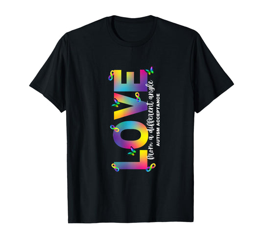 Autism Love From a Different Angle Acceptance Rainbow T-Shirt