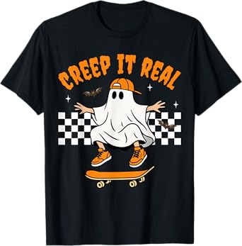 Creep It Real Vintage Halloween Ghost Cool Boy Fall Season T-Shirt