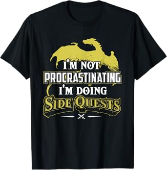RPG Gamer T-Shirt: I'm Doing Side Quests - Casual Crew Neck, Short Sleeve, Adult Polyester Tee (Black)