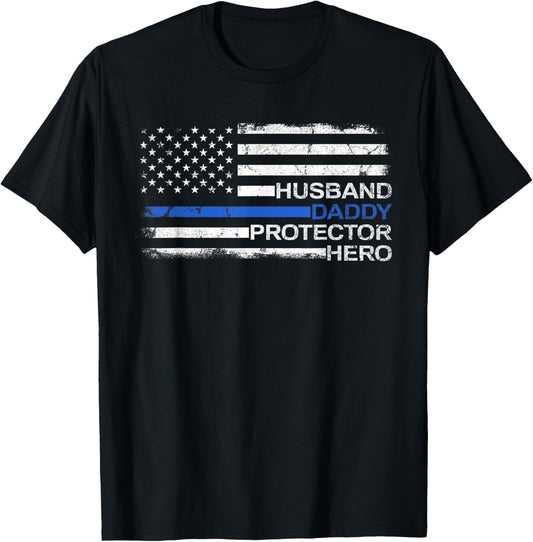 Husband Daddy Protector Hero Police Officer Father Dad T-Shirt