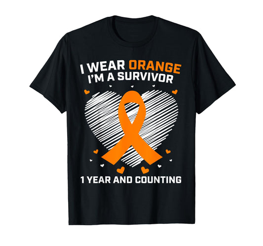 1 Year Cancer Free Leukemia Survivor Gifts Orange Awareness T-Shirt