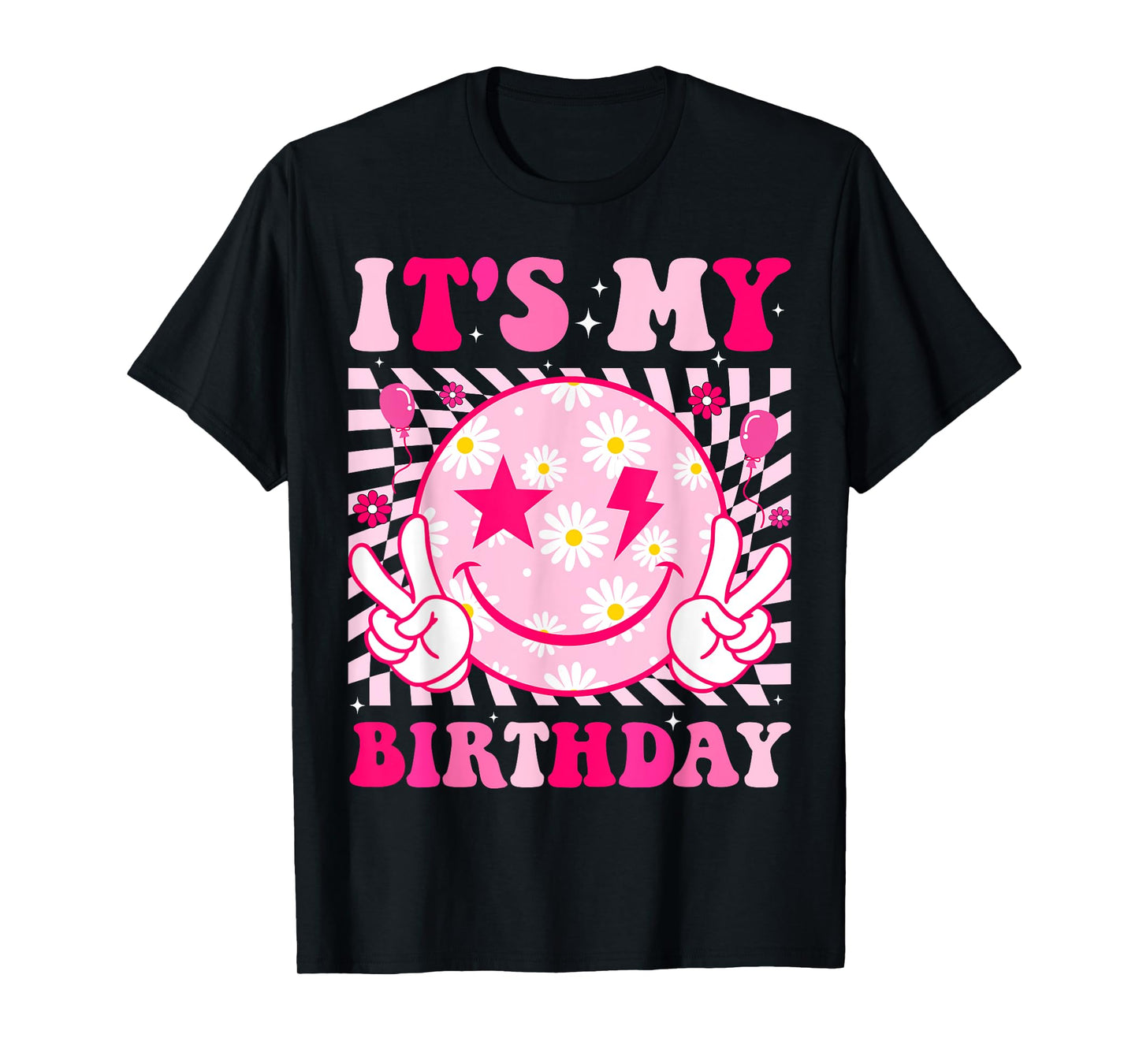 It's My Birthday Daisy Happy Smile Face Star Peace Girls T-Shirt