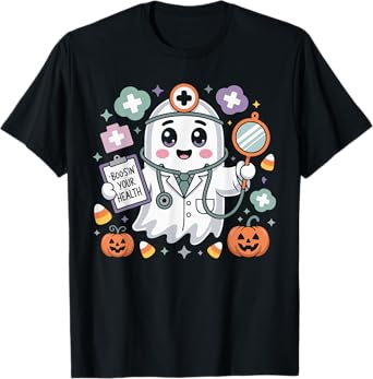 Ghost Doctor Costume Funny Halloween Medical Stethoscope Men T-Shirt