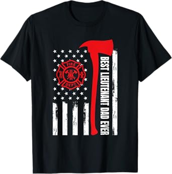 Red Line American Flag Dad Fireman Lieutenant Firefighter T-Shirt