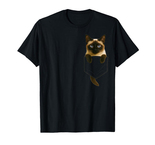 Siamese Cat Pocket Funny Gifts Cat Mom Cat Dad Cat Lover T-Shirt