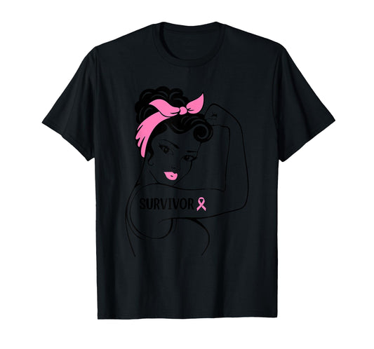 Breast Cancer Survivor Rosie Riveter Pink Awareness Women T-Shirt