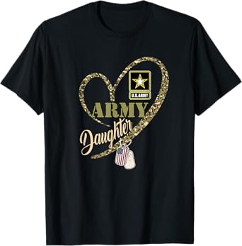 Proud Army Daughter Clothing Funny Military Heart Camouflage T-Shirt