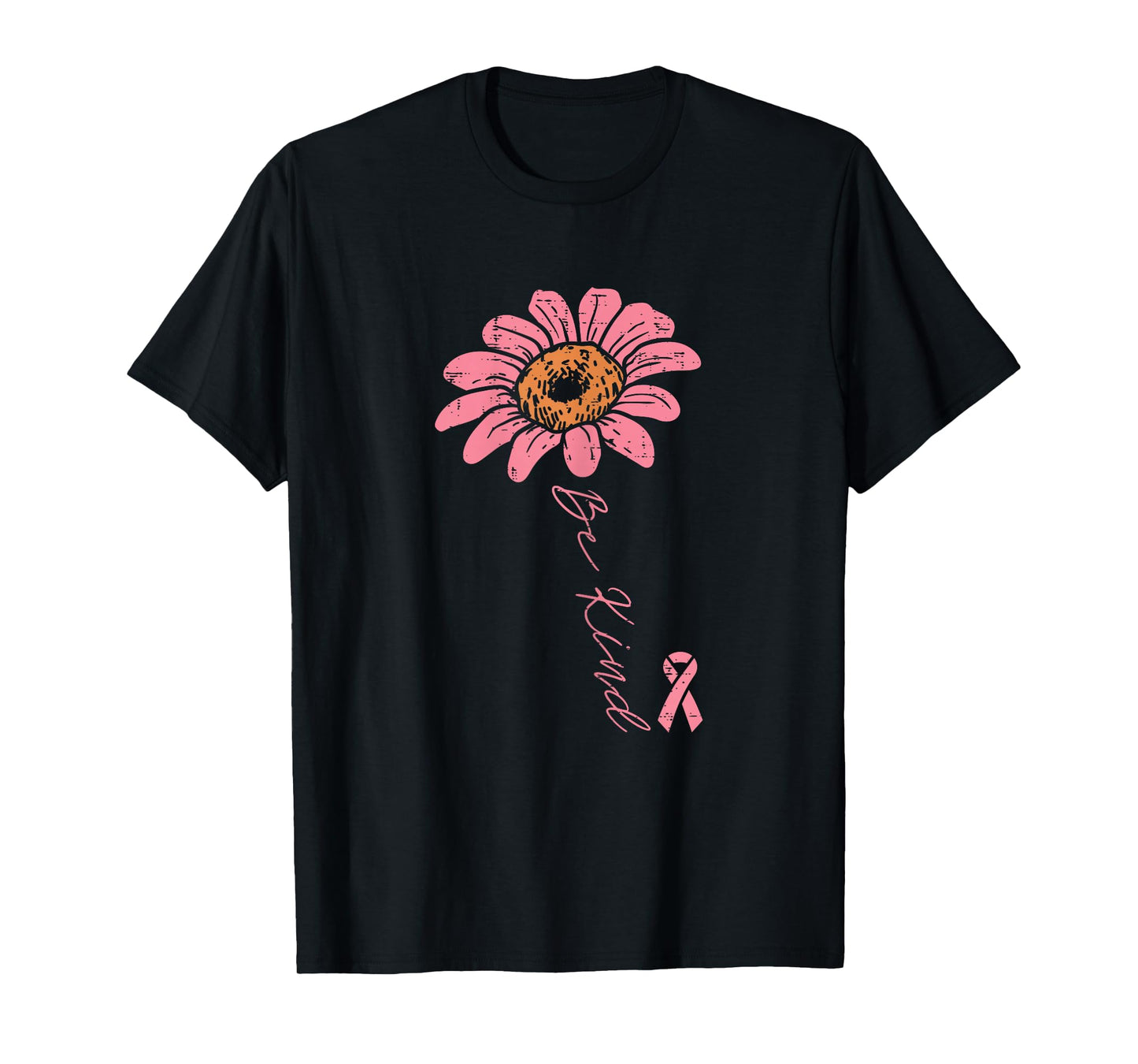 Pink Ribbon Sunflower Be Kind Breast Cancer Awareness Women T-Shirt