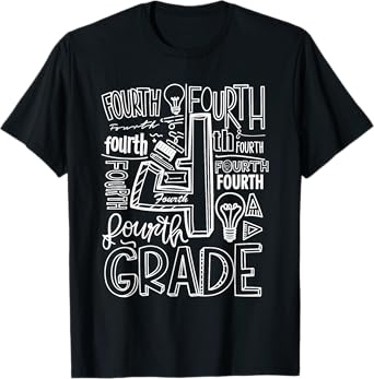 Fourth 4th Grade Typography Back To School T-Shirt