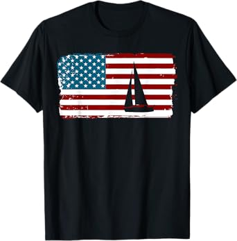 American Flag Sailing | Cute Boating Gift T-Shirt