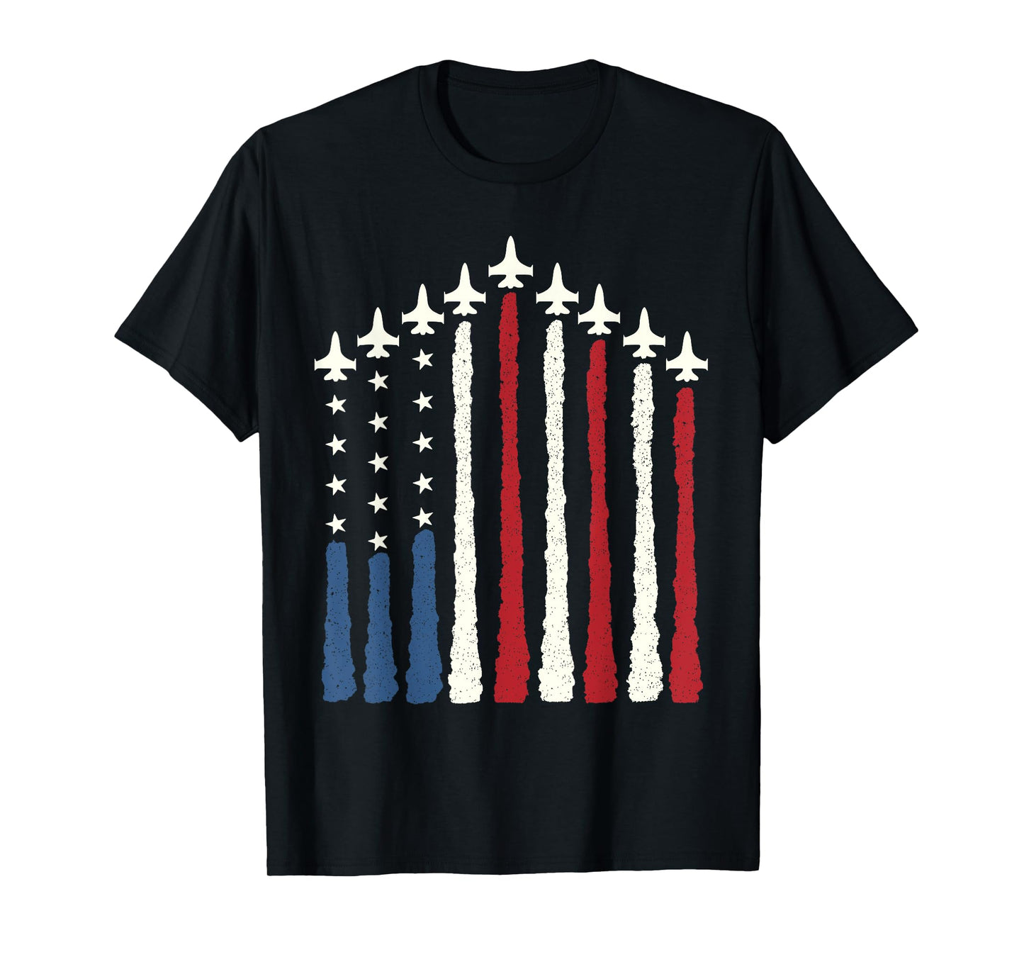 4th of July USA Flag Red White Blue Fighter Jet Airplane T-Shirt