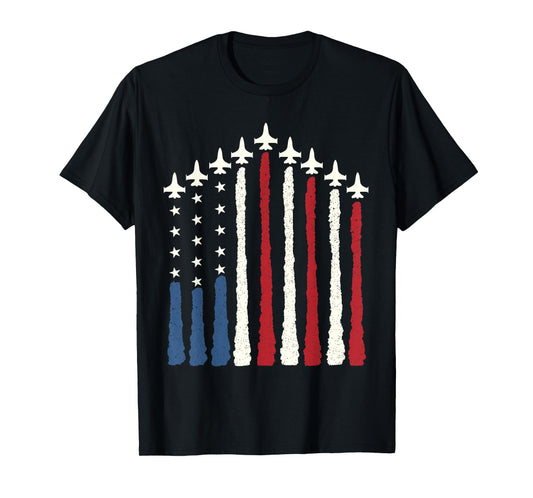 4th of July USA Flag Red White Blue Fighter Jet Airplane T-Shirt