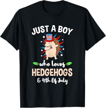 Just A Boy Who Loves Hedgehogs And 4th Of July T-Shirt