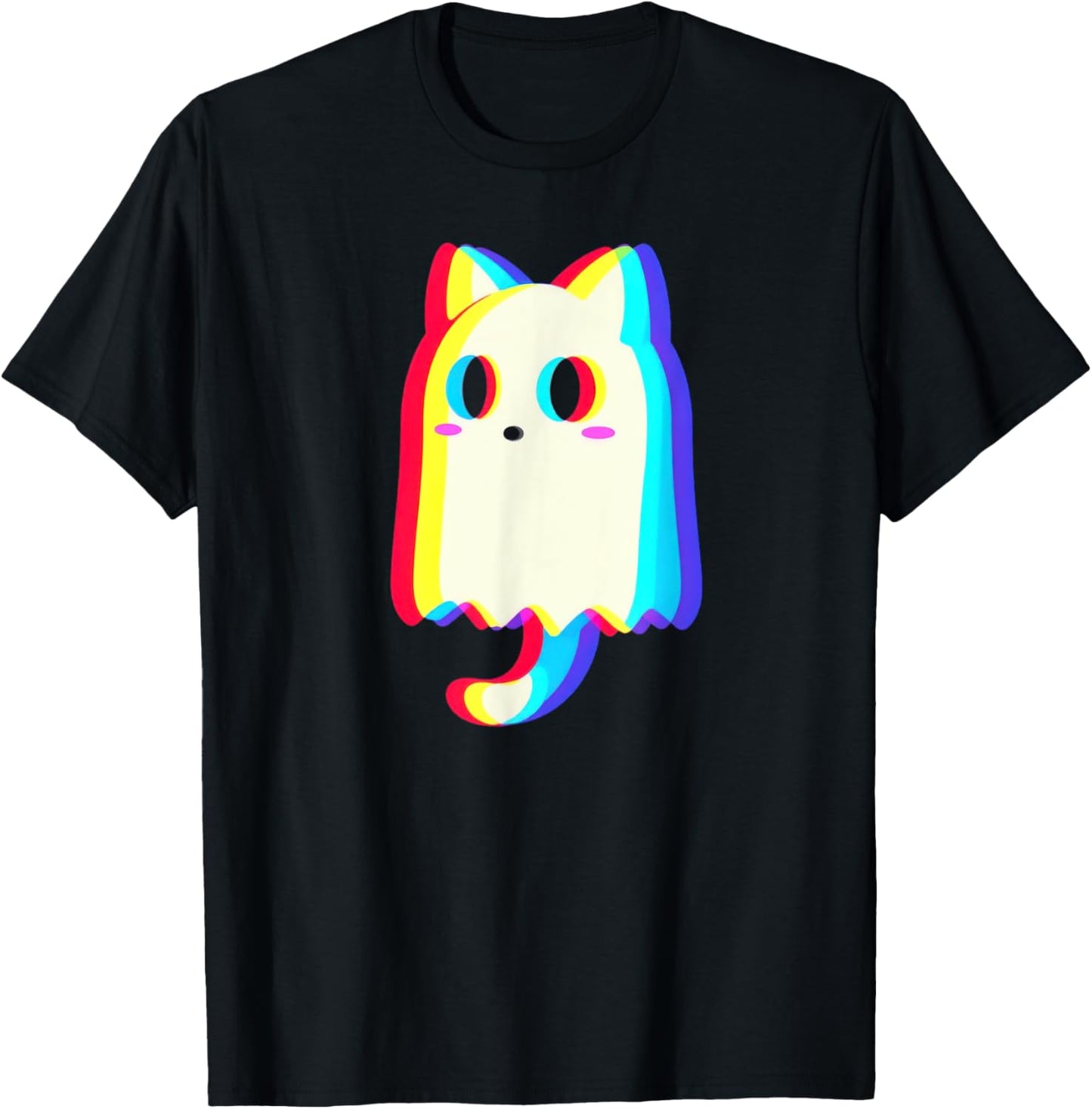 Trippy Vaporwave Ghost Cat Halloween Techno Rave EDM T-Shirt