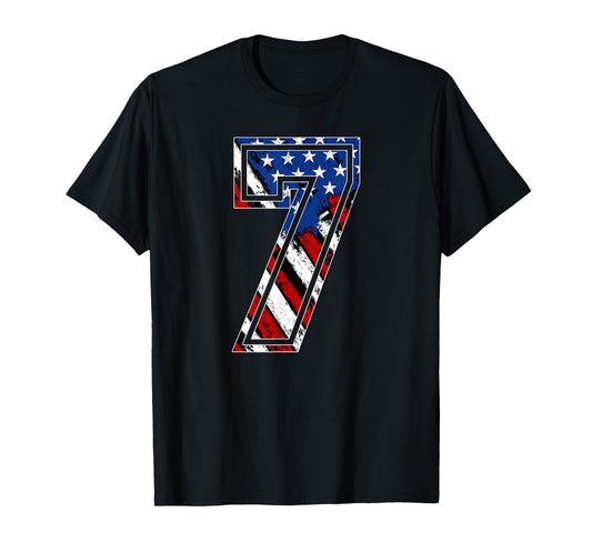 Number 7 Red White and Blue American Flag #7 Jersey Shirt T-Shirt