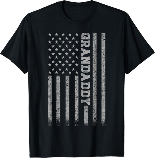 Grandaddy American Flag T-Shirt - Men's Unisex Adults Classic Fit Short Sleeve Crew Neck Black S