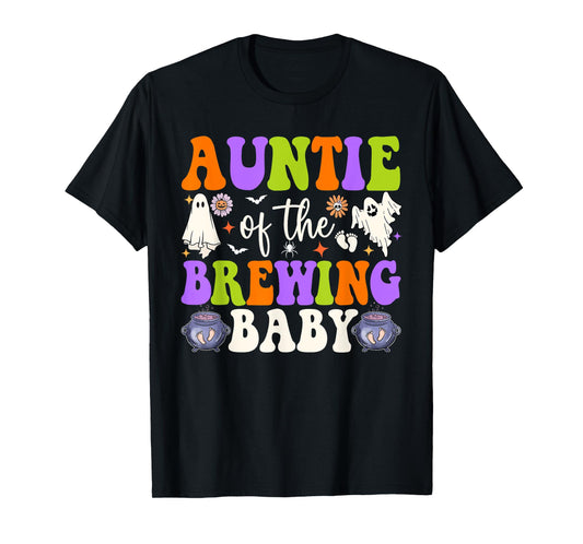 Auntie of Brewing Baby Halloween Theme Baby Shower Spooky T-Shirt