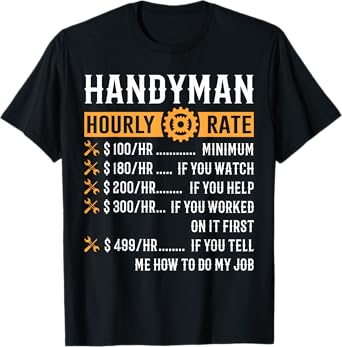 Funny Handyman Gifts ThNh Apparel Unisex Adult T-Shirt Black Short Sleeve Classic Fit Cotton Machine Wash Size S M L XL Imported