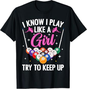 Funny Billiards Design For Women Girls Pool Billiard Player T-Shirt