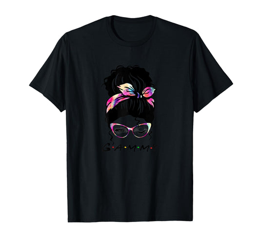 Womens Messy Hair Bun Gammy Life Wink Eye Tie Dye Mothers Day T-Shirt