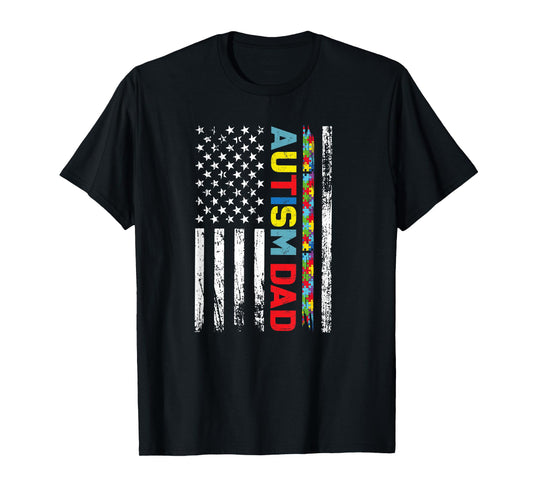 Autism Dad Fathers day Men USA America Flag Autism Awareness T-Shirt