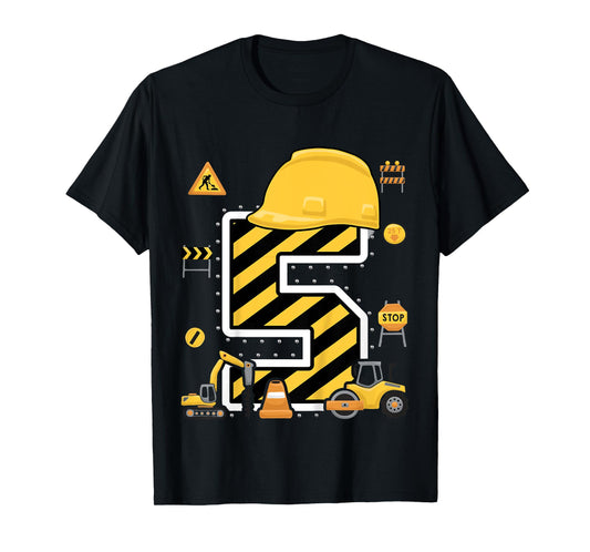 Construction Five Birthday Kids 5 Years Old 5th Birthday T-Shirt