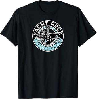 Ramzi Studio Tees Yacht Rock Vinyl Club T-Shirt - Men's Black Modern Nautical Club T-Shirt - Small - Short Sleeve - Crew Neck - Polyester 100% - Music Lovers, Yacht Rock Enthusiasts