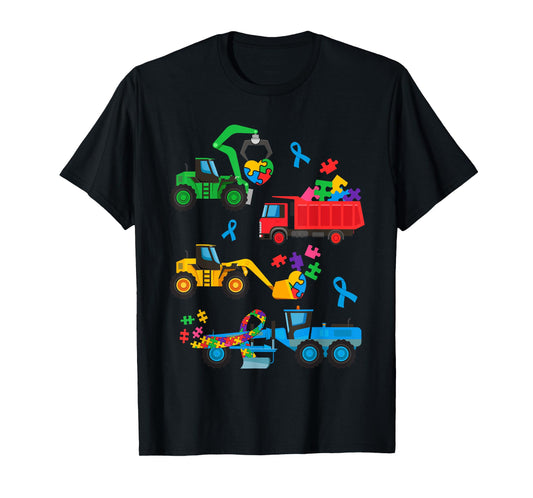 Autism Awareness Construction Truck Excavator Autistic Kids T-Shirt