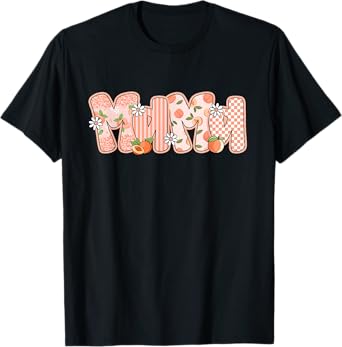 Retro Mama Peach Checkered Funny Mother's Day T-Shirt