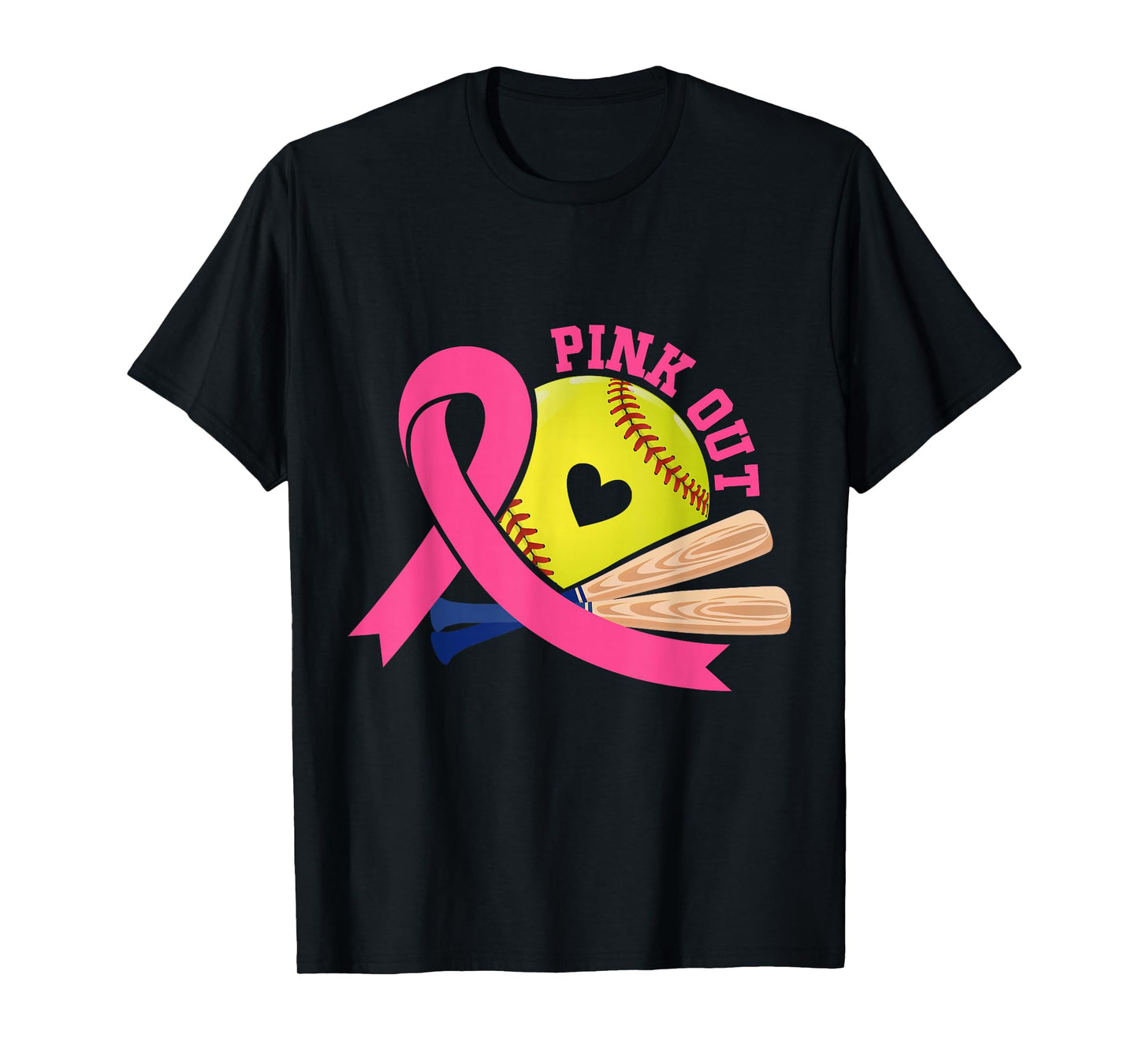 Pink Out Breast Cancer Awareness Pink Ribbon Softball T-Shirt