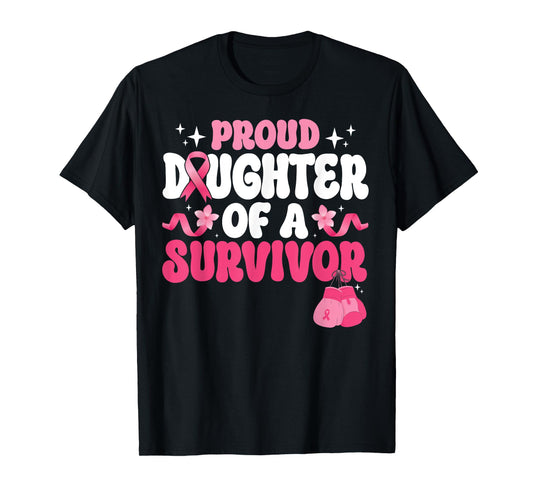 Groovy Proud Daughter Of Survivor Breast Cancer Awareness T-Shirt