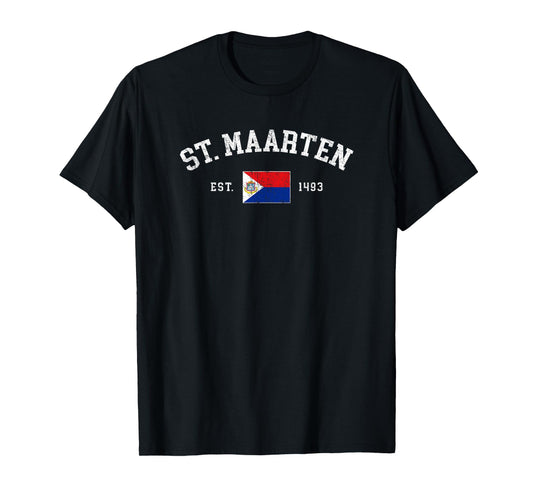 Vintage St Maarten Flag Est 1493 Retro Mens Womens Souvenir T-Shirt