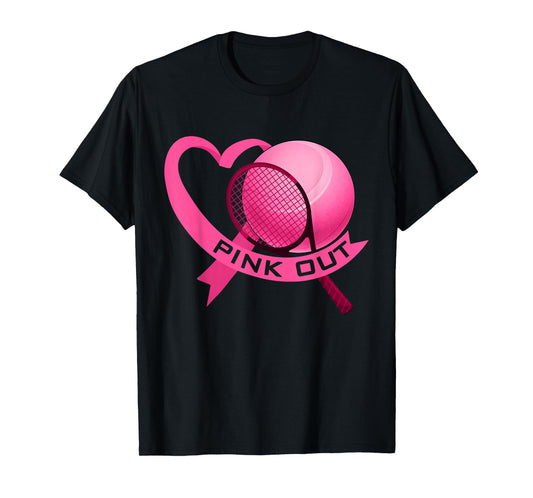 Pink Out Breast Cancer Pink Ribbon Heart With Tennis Ball T-Shirt