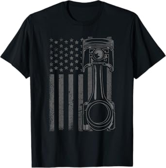 Vintage American Flag Piston Funny Muscle Car Mechanic Gift T-Shirt