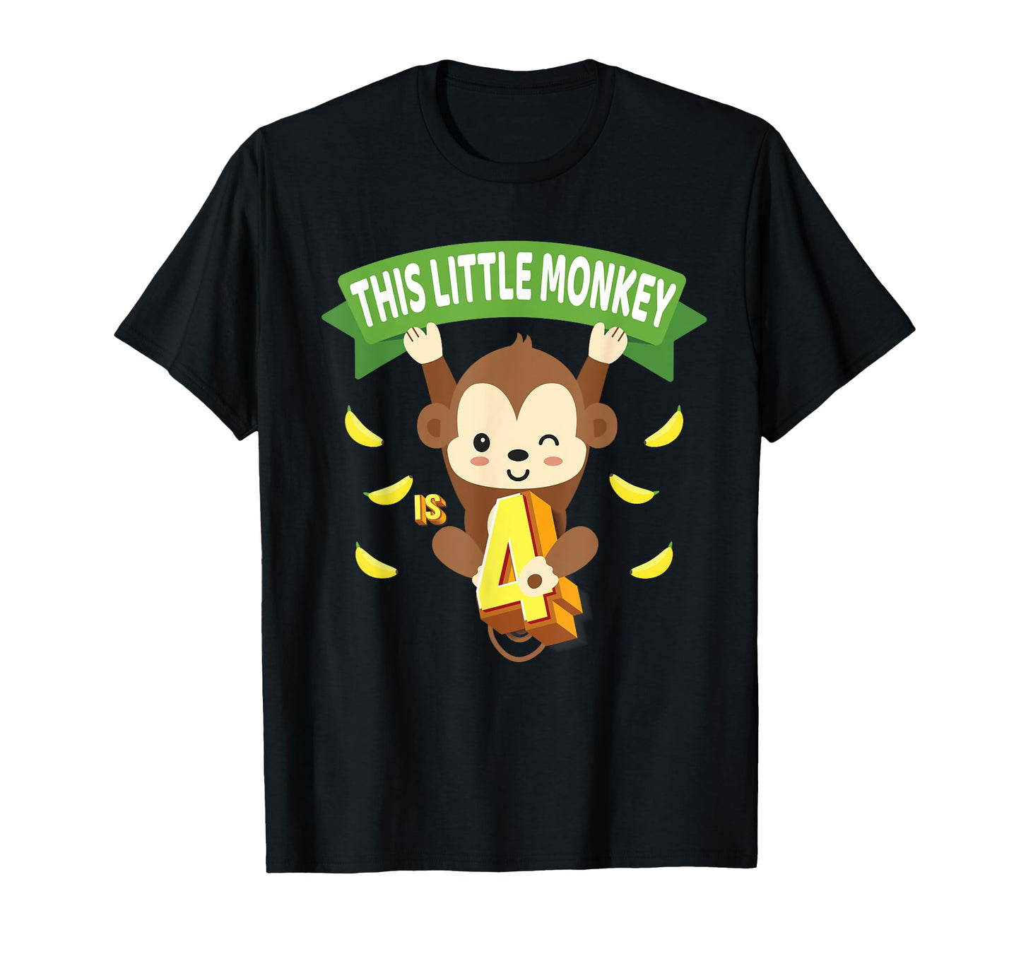 This Little Monkey Is 4 Years Old Kid 4th Birthday Monkeys T-Shirt
